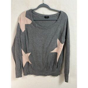 Torrid 00 (US 10) Grey Sweater Pink Star Theme Crewneck Fitted Heather Grey Ligh